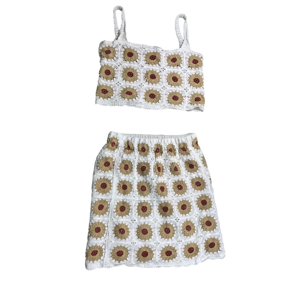 Rebellion Crochet Knit Two Piece Skirt Set XS‎ Boho Granny Square Co-Ord - Picture 3 of 3